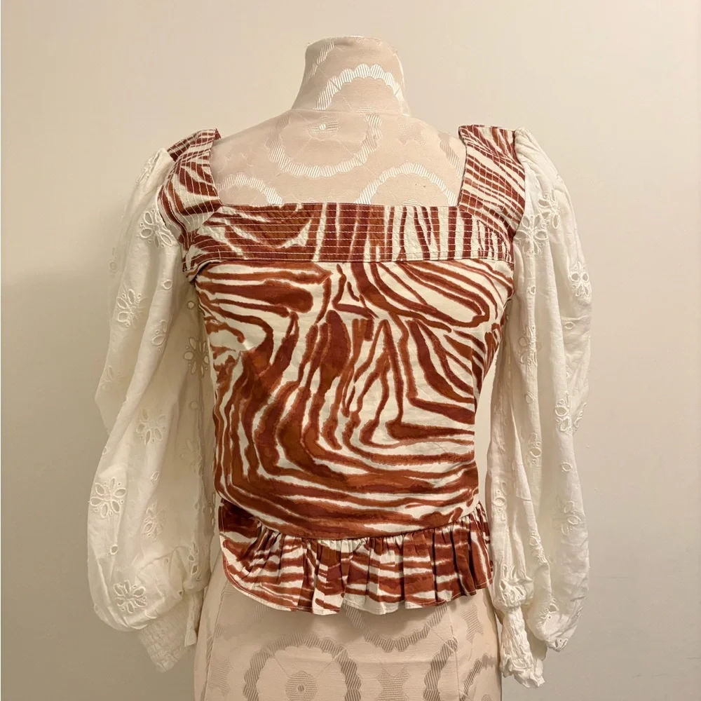 NWT Anthropologie Puff Sleeve Square Neck Eyelit Blouse